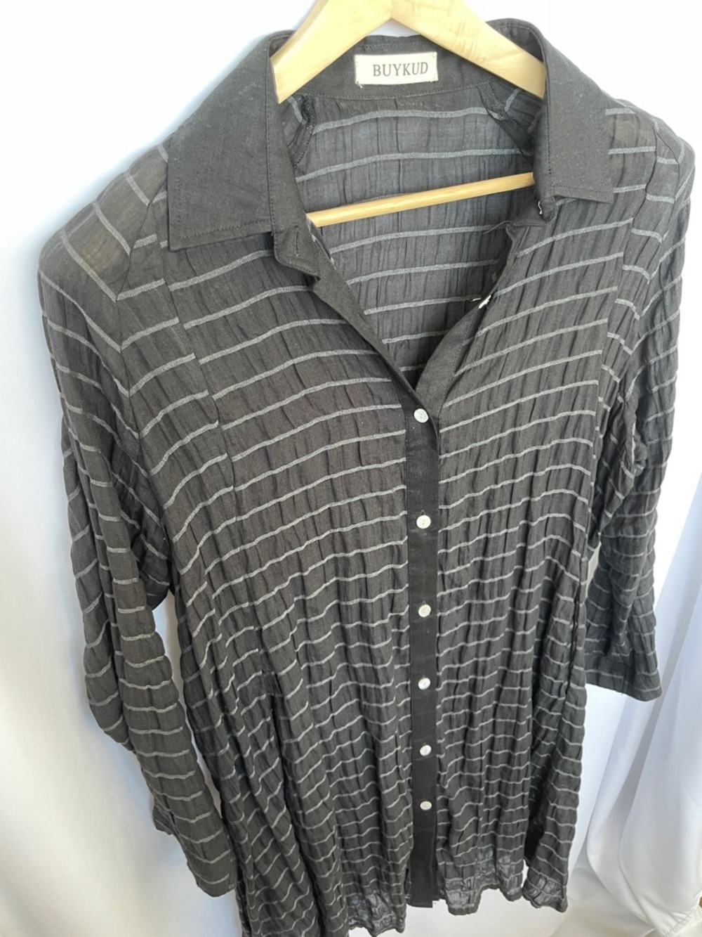 Oversized Black and Gray Striped Button Down Lightweight Dress O/S